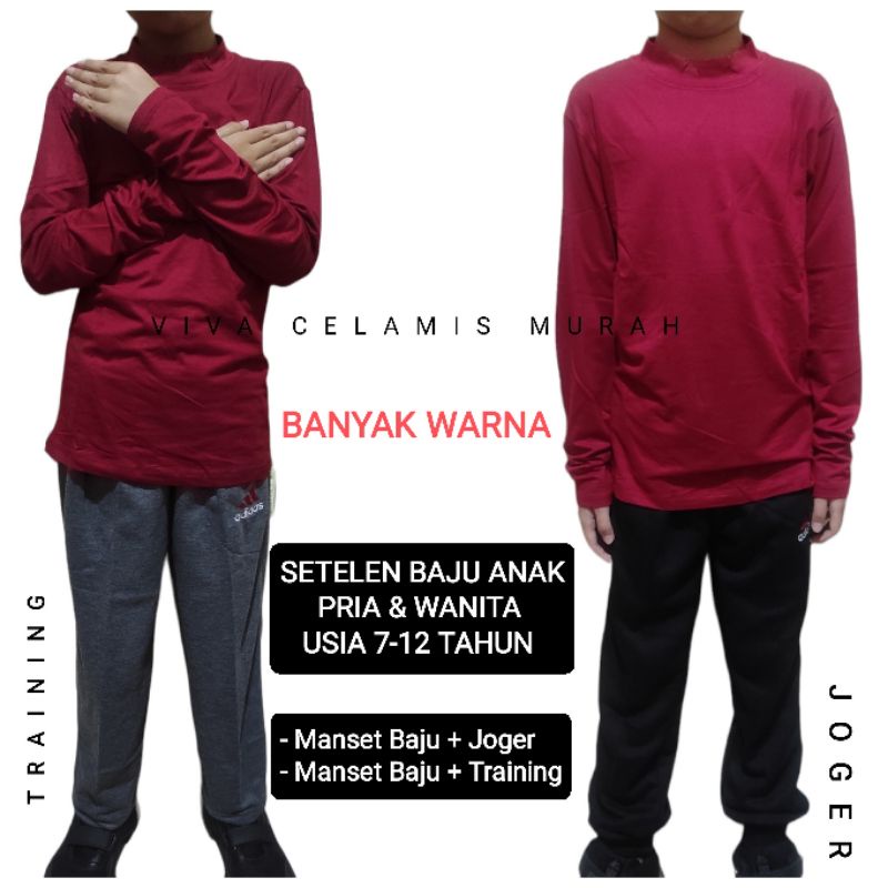 SETELAN Pakaian Anak USIA 7-12 Tahun -  Baju Manset/Baju Lengan Panjang  dan Celana Training /Celana Jogger - Pakaian  Tidur- Pakaian Gaya casual  Nyaman Dipakai