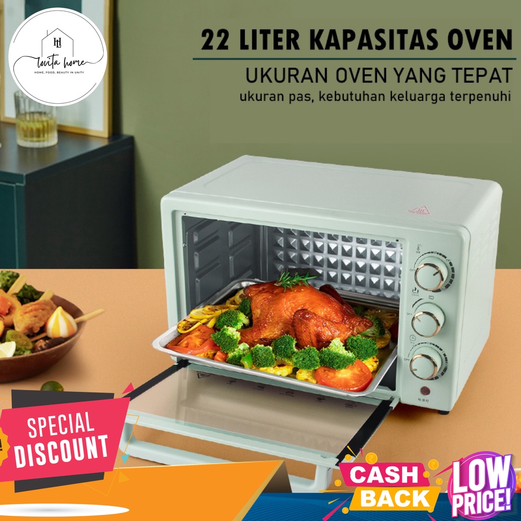 Oven Listrik Kapasitas Besar 22 Liter / Air Fryer / Oven Pemanggang Kue / Daging Oven Bolu Toast Penghangat Roti Microwave