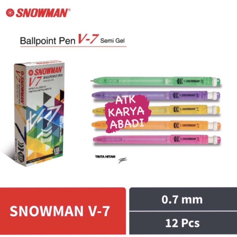 

Pulpen V7 / Ballpoint / Pena / Pen Snowman V-7 Hitam / Biru 0.7 mm (1 Pack isi 12 pcs) 1 Lusin