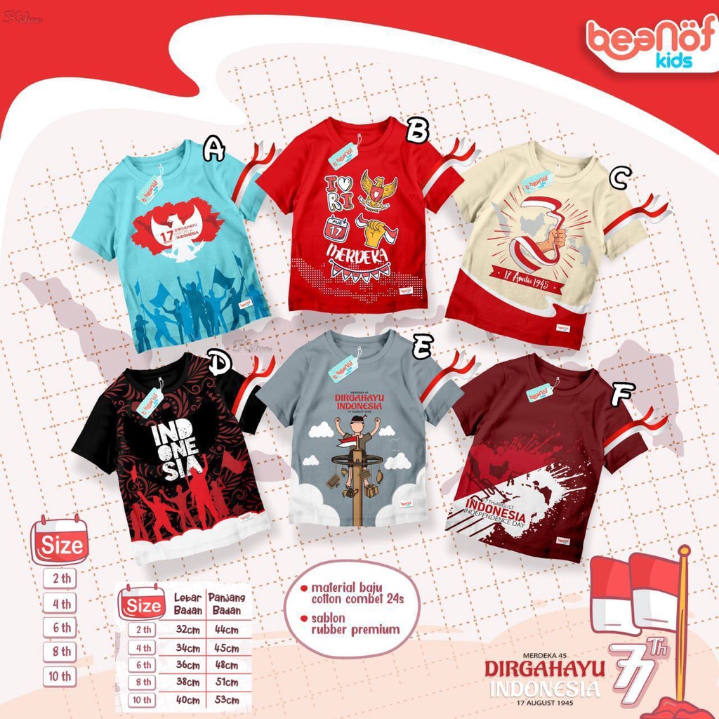 Kaos kemerdekaan anak Dirgahayu Indonesia By Beanofkids