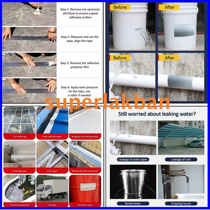 Lakban Anti Bocor Tambal Atap Pipa Air Aluminium Rubber Butyl Lengket Rekat Kuat 5cm x 5m