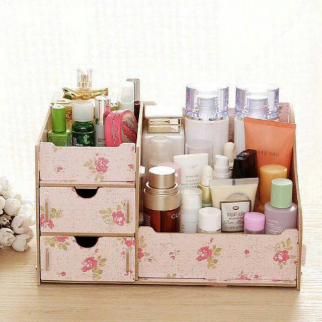 Rqk kosmetik rak kayu kotak kuas make up rak meja simple make up storage