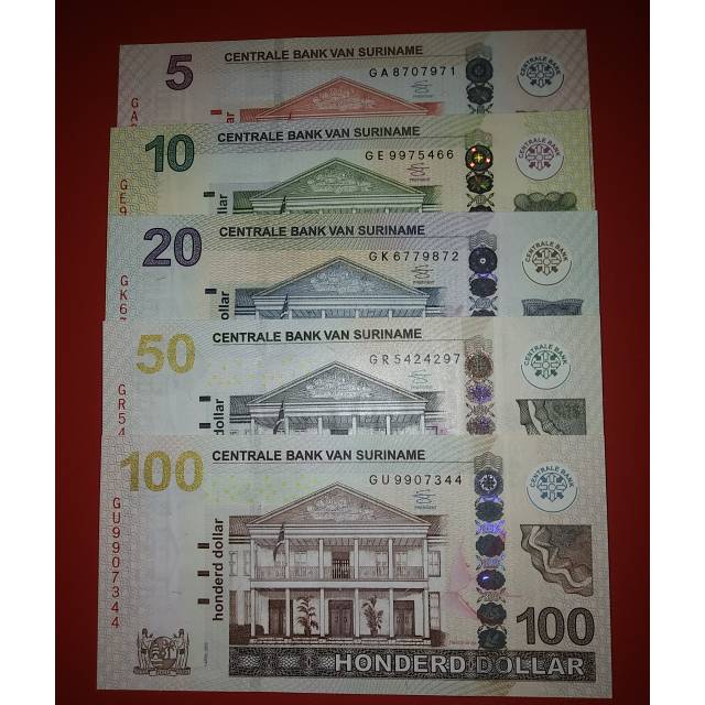 Set Uang Asing Suriname Pecahan 5 100 Dollars Shopee Indonesia