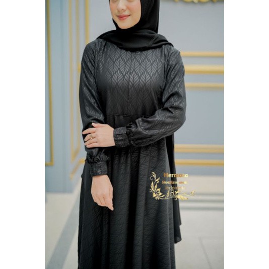 GAMIS HITAM EMBOS MOTIF PADI ORIGINAL BY HERMOSA/GAMIS BATIK HITAM/GAMIS EMBOS HERMOSA/GAMIS HERMOSA
