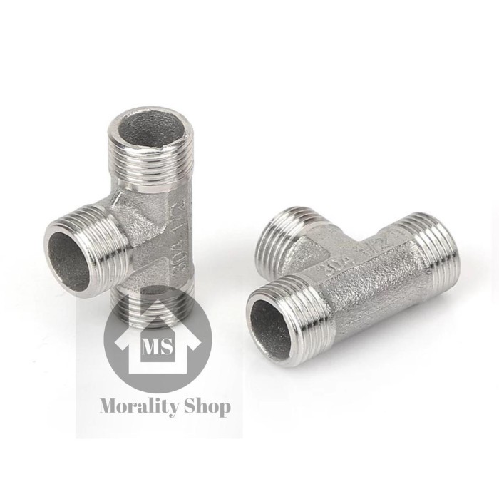 Nepel Tee 1/2 inch S106 Stainless 304-Fitting pipa niple pipe Kran T Stenlis sambungan fleksibel K09