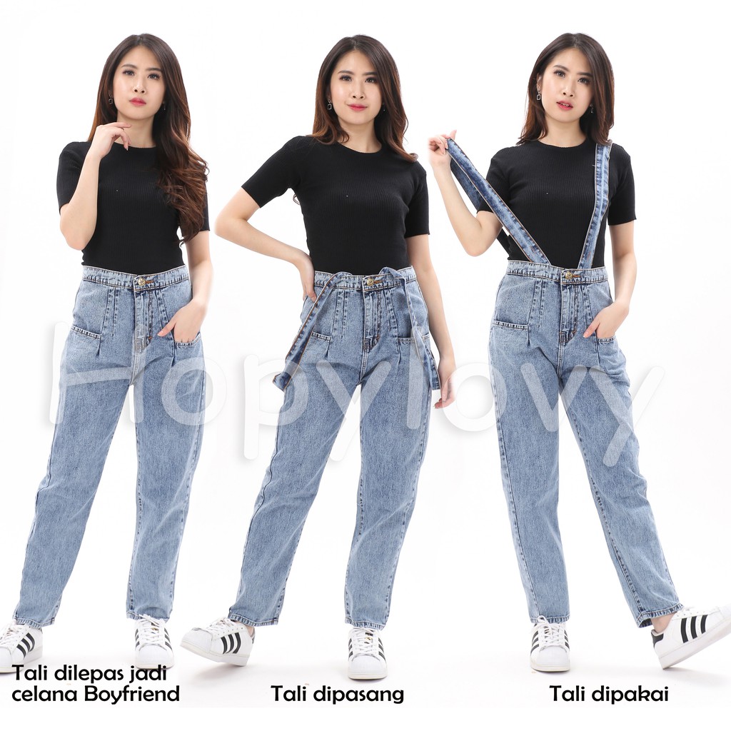 HOPYLOVY Celana  Boyfriend  Jeans  Wanita Bisa Pakai 2 