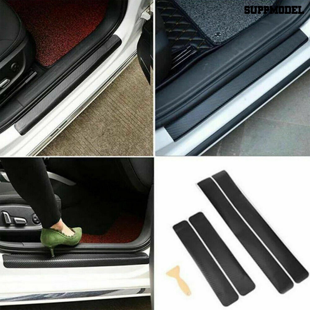 Suppmodel 4Pcs / Set Strip Trim Pelindung Pintu Mobil Anti Gores Bahan Carbon Fiber Tahan Suhu Tinggi