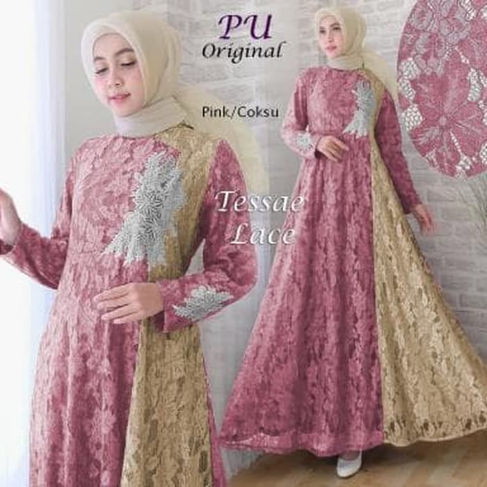 TESSAE LACE  PU  BAJU MAXI DRESS MUSLIM GAMIS WANITA DEWASA MURAH   COKSU MAROON