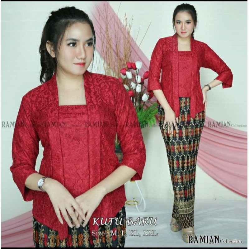 setelan kebaya brukat btp rok pendek modern