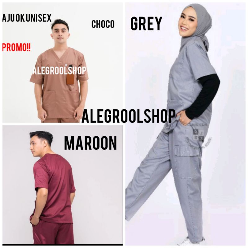 TERMURAH!!KATUN JEPANG-BAJU OK LENGAN PENDEK KARGO  BAJU DOKTER BAJU JAGA PERAWAT SERAGAM MEDIS SCRUB DOKTER