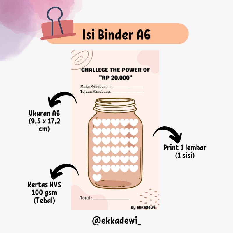 

Isi Binder A6 ring 6 Tantangan Menabung / Saving Challenge / Saving Goal 31 hari