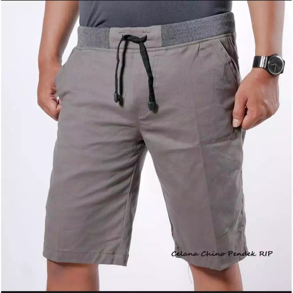 CELANA CHINO PENDEK PRIA MICK PINGGANG KARET RIP KATUN TWILL SURFING DEWASA CELANA CHINOS