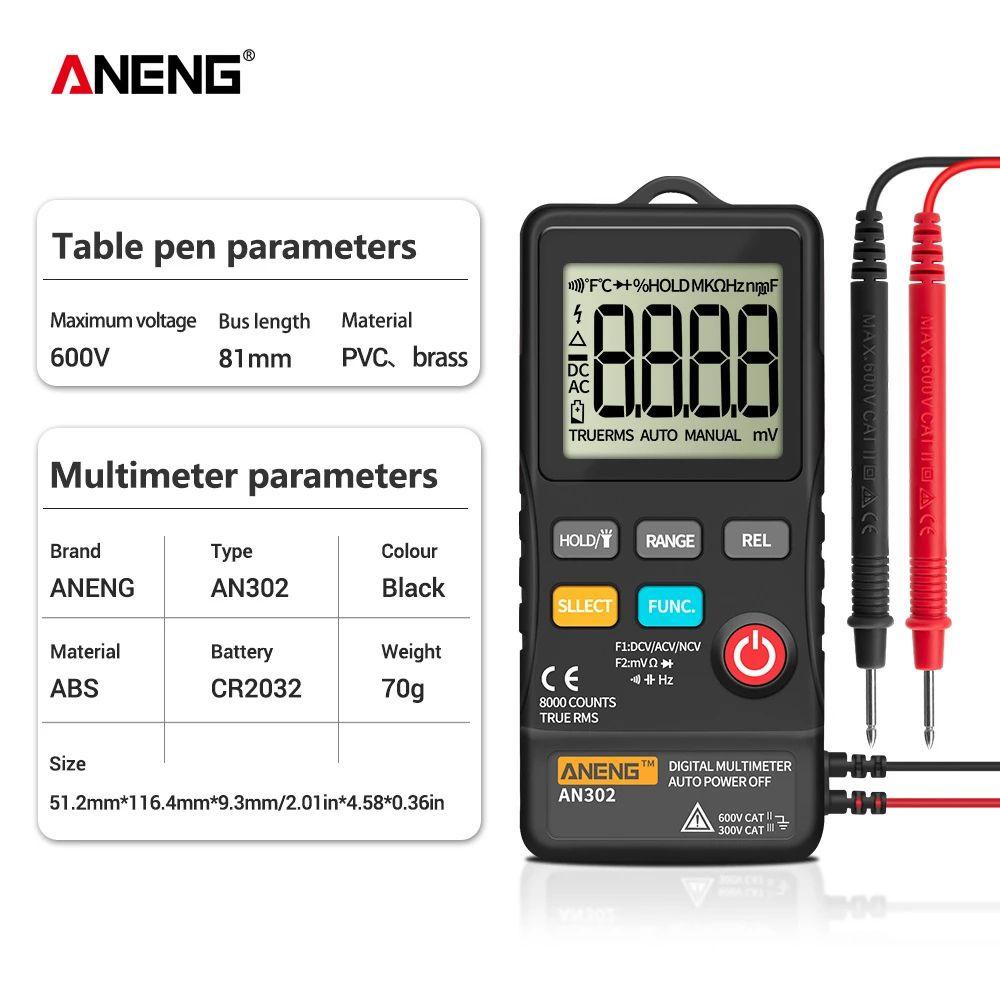 Solighter Digital Multimeter ANENG AN302 True RMS Transistor Tester DC/AC Voltmeter