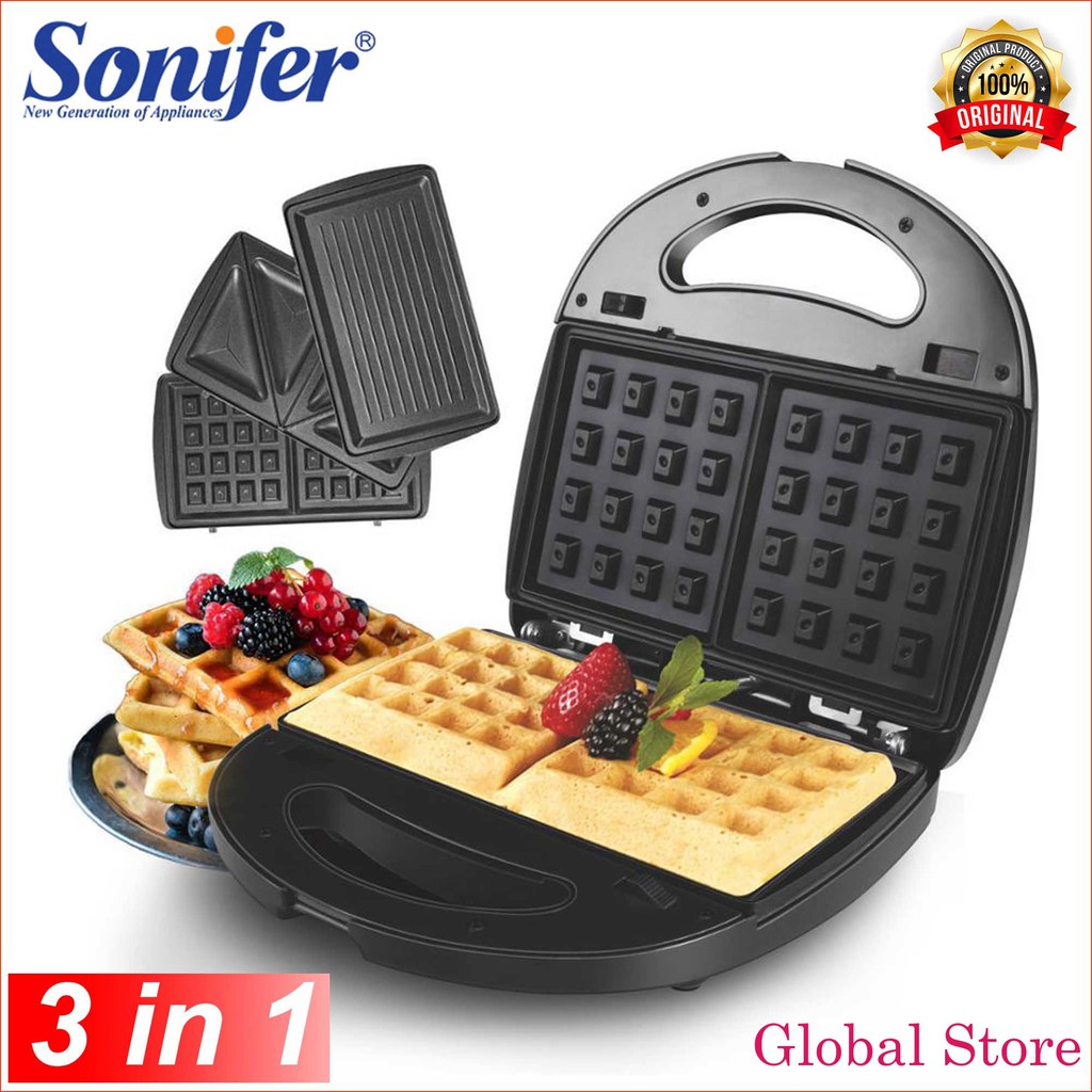 Sonifer 3 in 1 Waffle Maker SF-6113 Alat Pembuat Waffle Sandwich Pemanggang Roti Elektrik