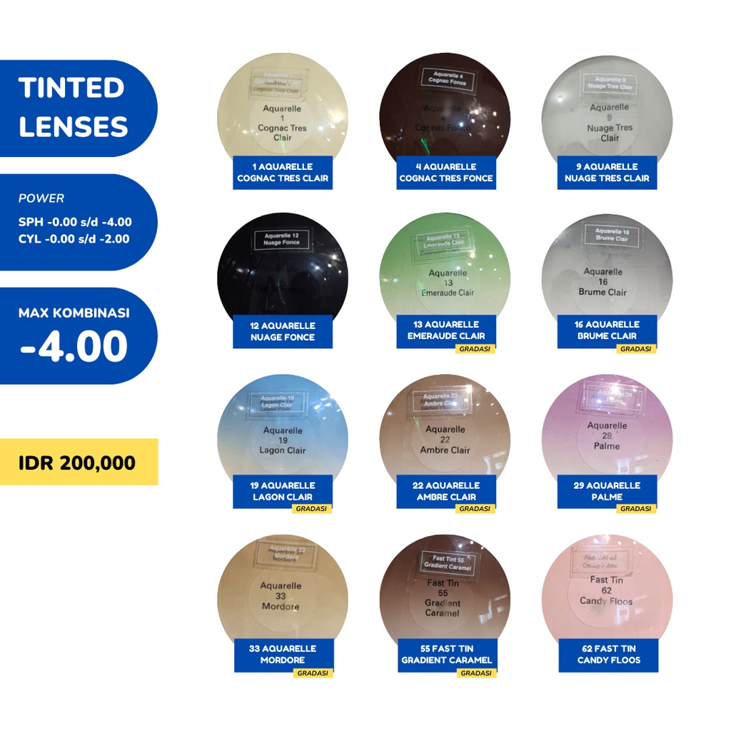 Lensa Kacamata Minus Plus Silinder - CR 39 Color