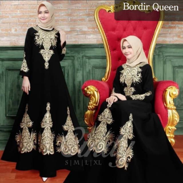 Exclusive baju muslim Abaya Bordir Queen hitam Arab Saudi