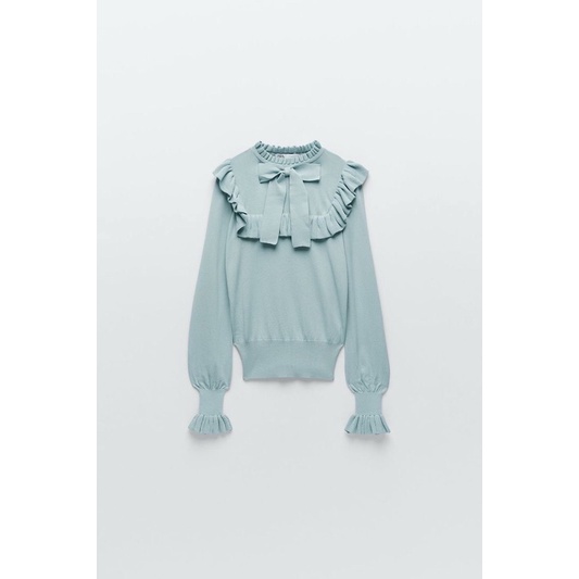 ZARA Ruffle Knit Sweater With Bow