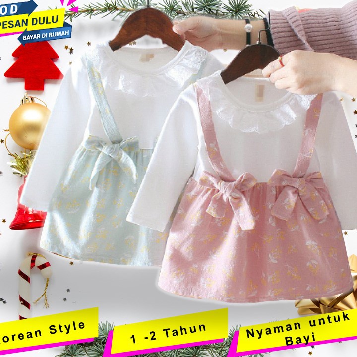 Gaun Dress Pesta Korea Style Anak Bayi Balita Perempuan Cewek Lengan Panjang Yukensi Impor 1 2 Tahun