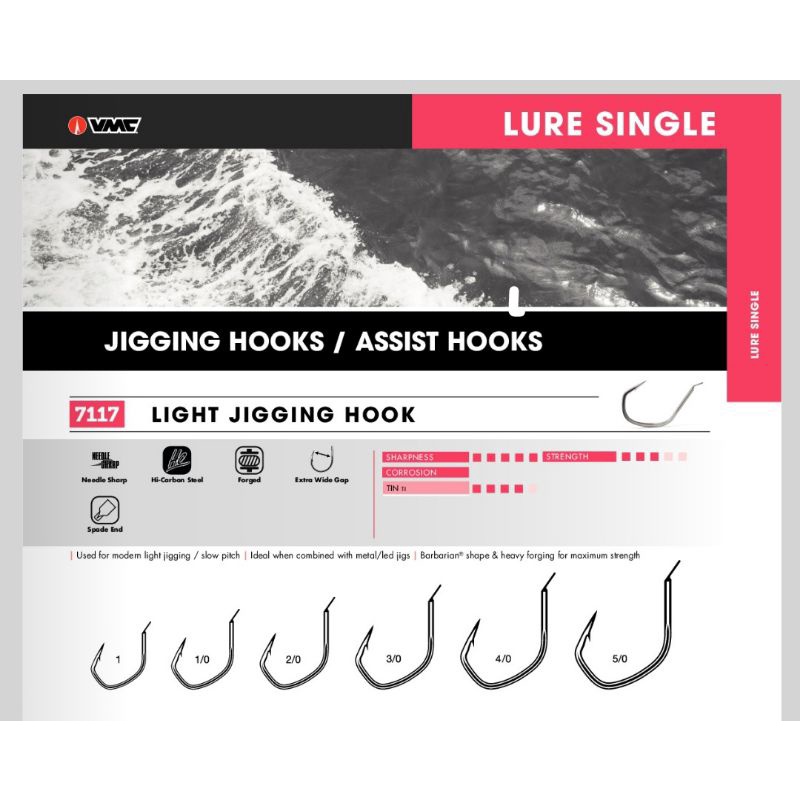 Single Hook Slow Jigging VMC 7117 Size 1 1/0 2/0 3/0 4/0 5/0 isi 25pcs Flat