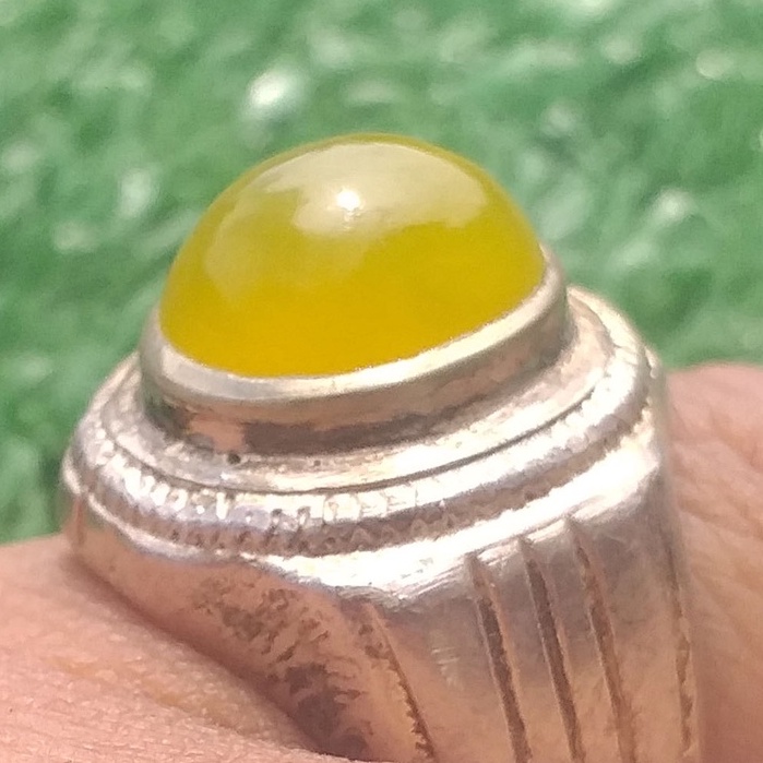 Batu Akik Bio Solar Aceh Idocrase Dim-10 Kuning Segar Kinclong Alami Ring Alpaka
