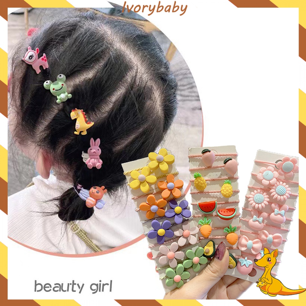 Ivorybaby 10PCS aksesoris rambut anak perempuan bentuk bunga iket rambut korea