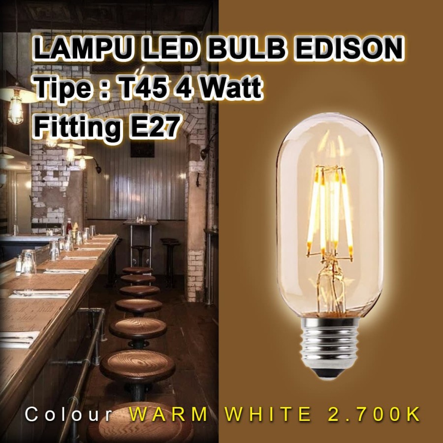 Lampu Bulb LED Edison Retro Vintage T45 4 Watt / 4W Fitting E27