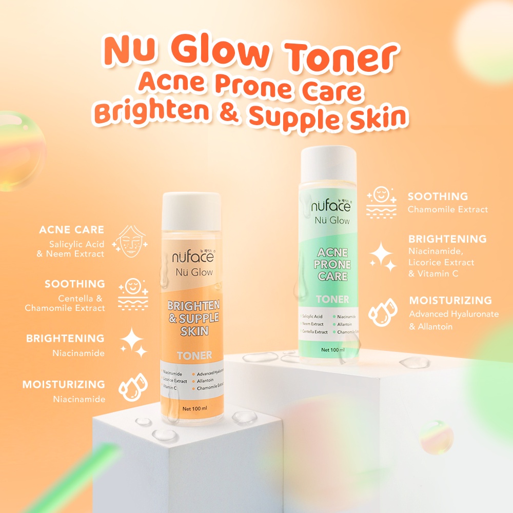 Nuface Nu Glow Brighten &amp; Supple Skin Face Toner | Acne Prone Care Toner | Hydra Lock &amp; Youthful Toner 100ml