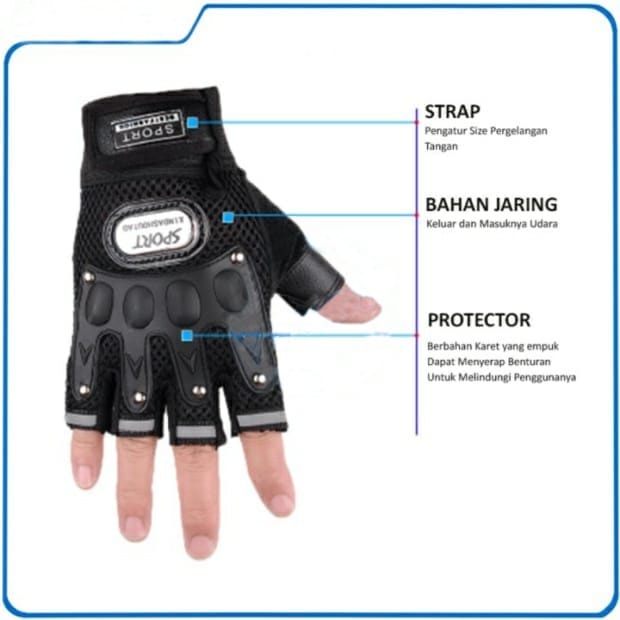 SARUNG TANGAN SETENGAH JARI MOTOR SEPEDA PRIA WANITA / GLOVES HALF FINGER - 12-998