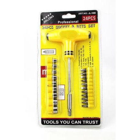 Obeng T Set 24pcs Serbaguna Kunci Socket Bits Sok Palu Screwdriver