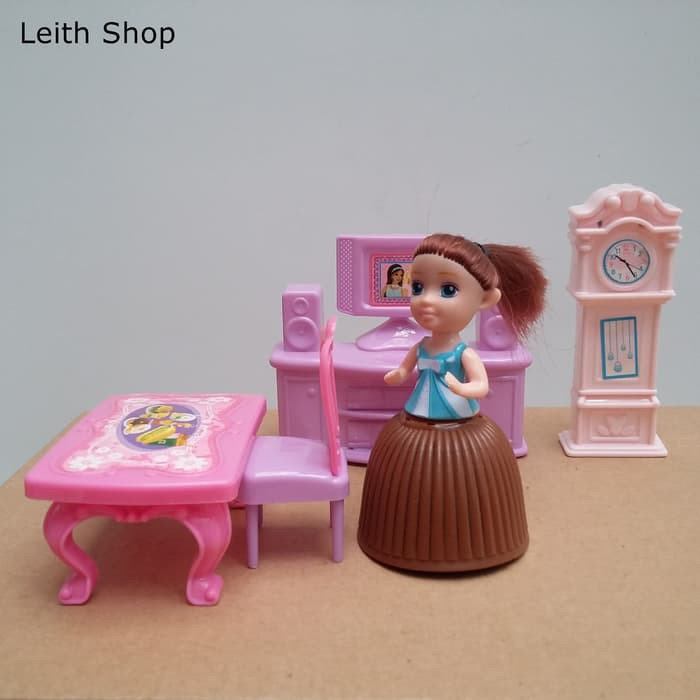 Set Ruang Tamu Meja Kursi TV Barbie Mini Figure Playset