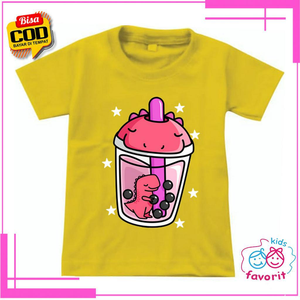 KAOS ANAK PEREMPUAN MOTIF BOBA  ATASAN ANAK CEWEK GAMBAR BUBBLE BOBA DINO TERBARU