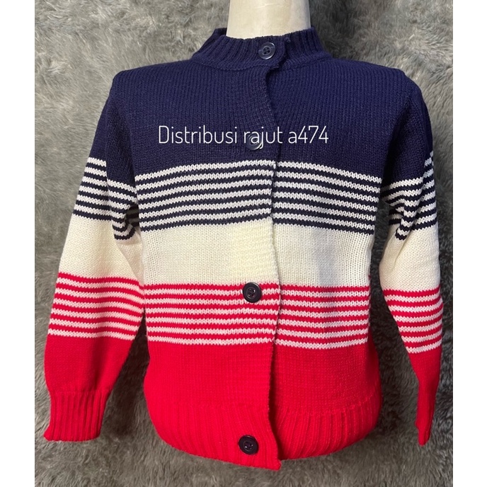 CARDIGAN RAJUT ANAK KOREA UMUR 1 SAMPAI 3 TAHUN MOTIF GARIS