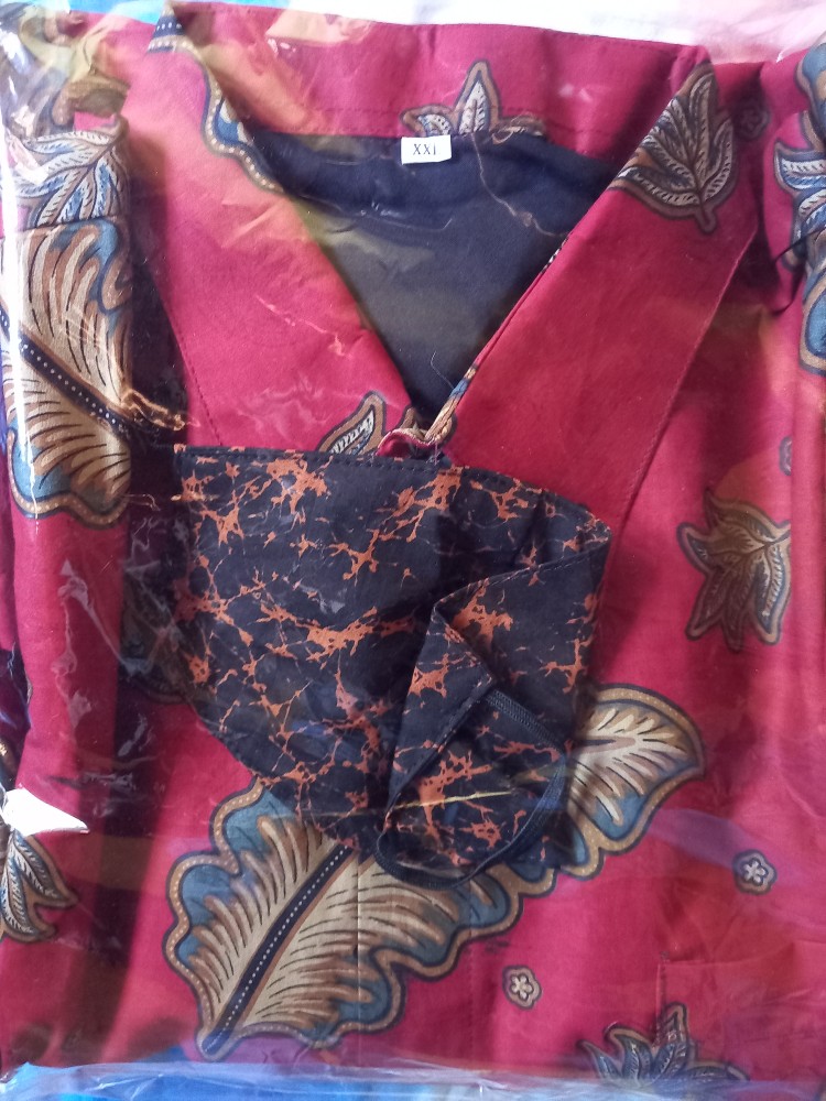 Cod Kemeja Batik Pria Furing Braja Lengan Panjang Merah Maron Kamulyan Modern