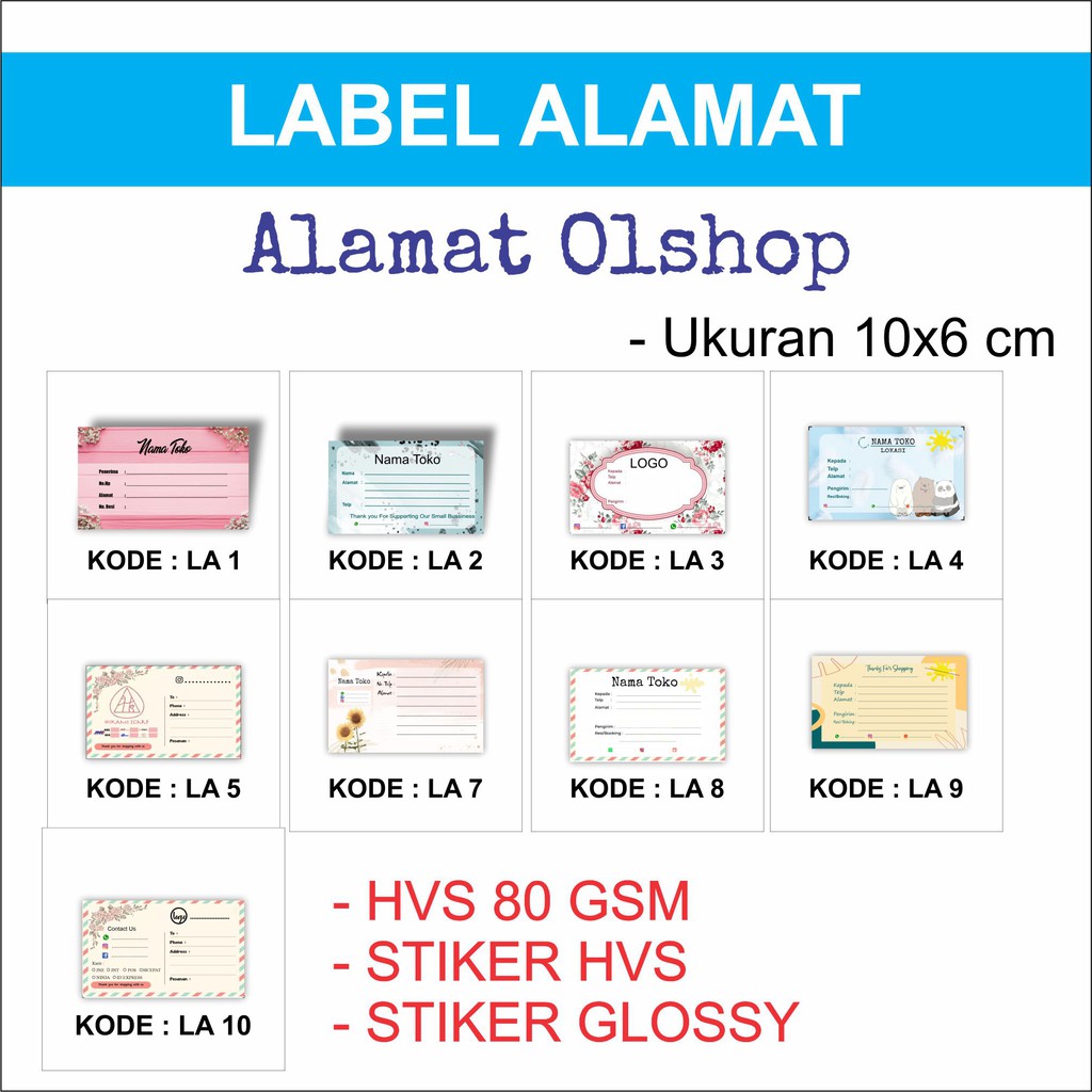 

LABEL ALAMAT PENGIRIMAN STIKER / NON STIKER Matte/HVS/GLOSSY PAKET OLSHOP MURAH