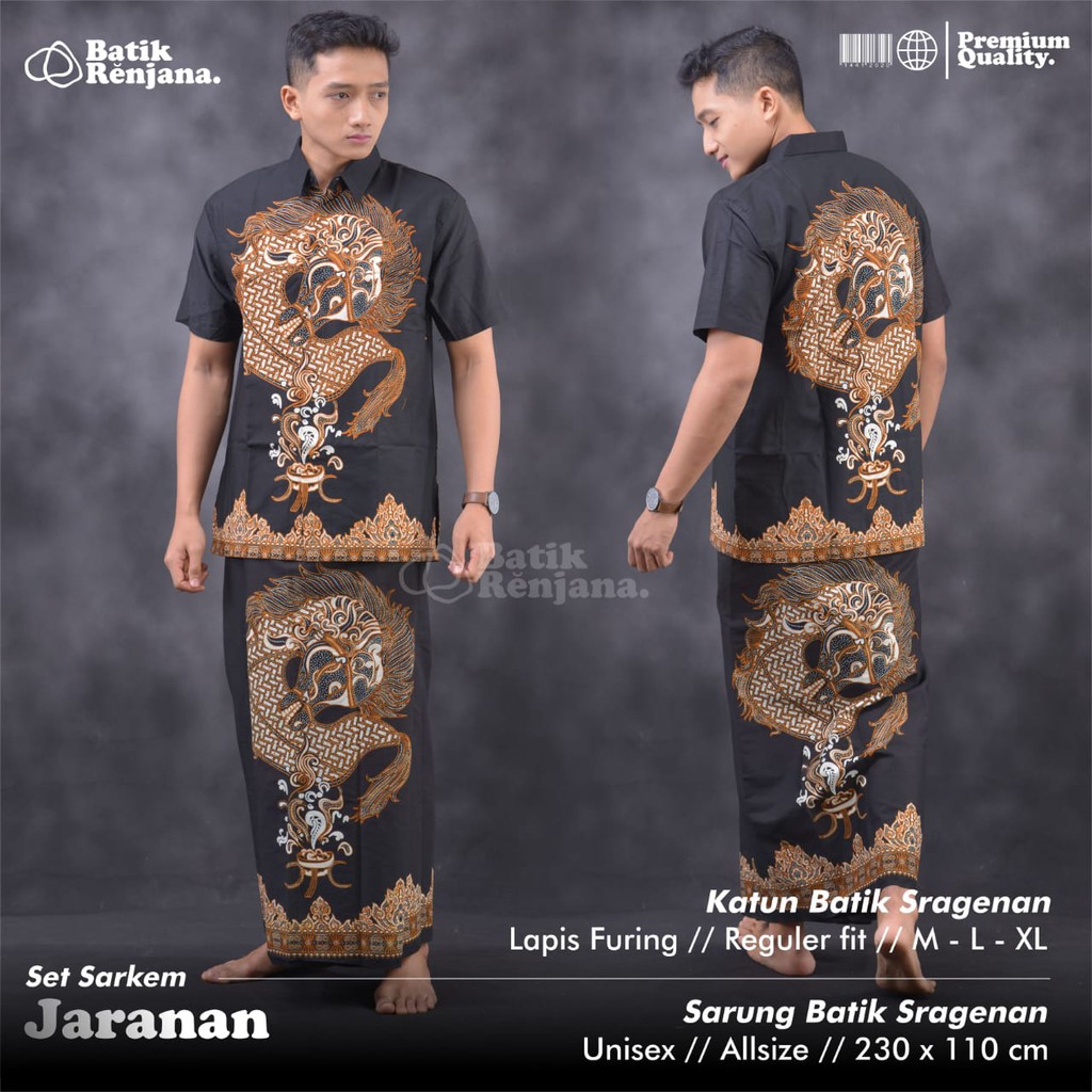 SARKEM JARANAN Kemeja Baju dan Sarung Batik Pria Dewasa Premium Lebaran Asli Solo RENJANA