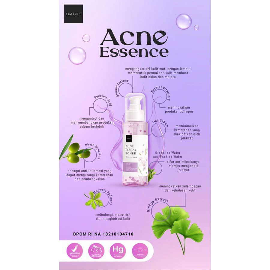 Scarlett Whitening Acne Essence Toner | Whitening Brightly Essence Toner 1kg (BPOM)