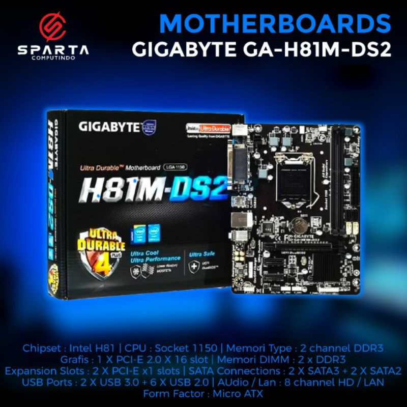 Mtherboard Gigabyte H81M-DS2 LGA 1150 Garansi Resmi 3 Tahun Murah