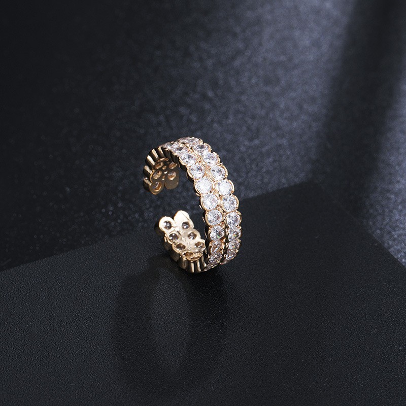 Cincin Korea Gold Plated Cakep elegan CA013 Free Size Open Ring berlian mewah 2 layer