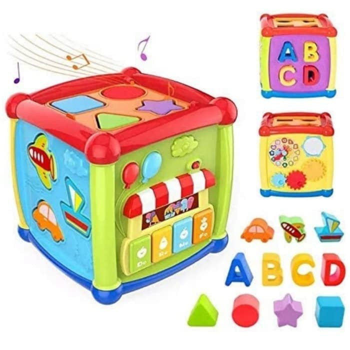 Mainan Edukasi Anak Bayi 1 2 3 Tahun Fancy Cube Shape Sorting Box Piano HE0520 kado anak