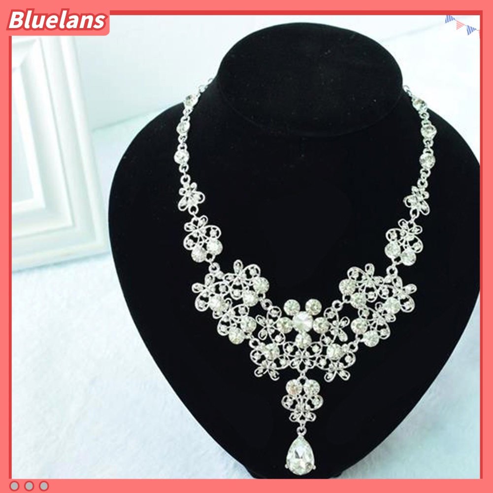 Bluelans 3Pcs Rhinestone Butterfly Necklace Crown Earring Bridal Wedding Jewelry Gift