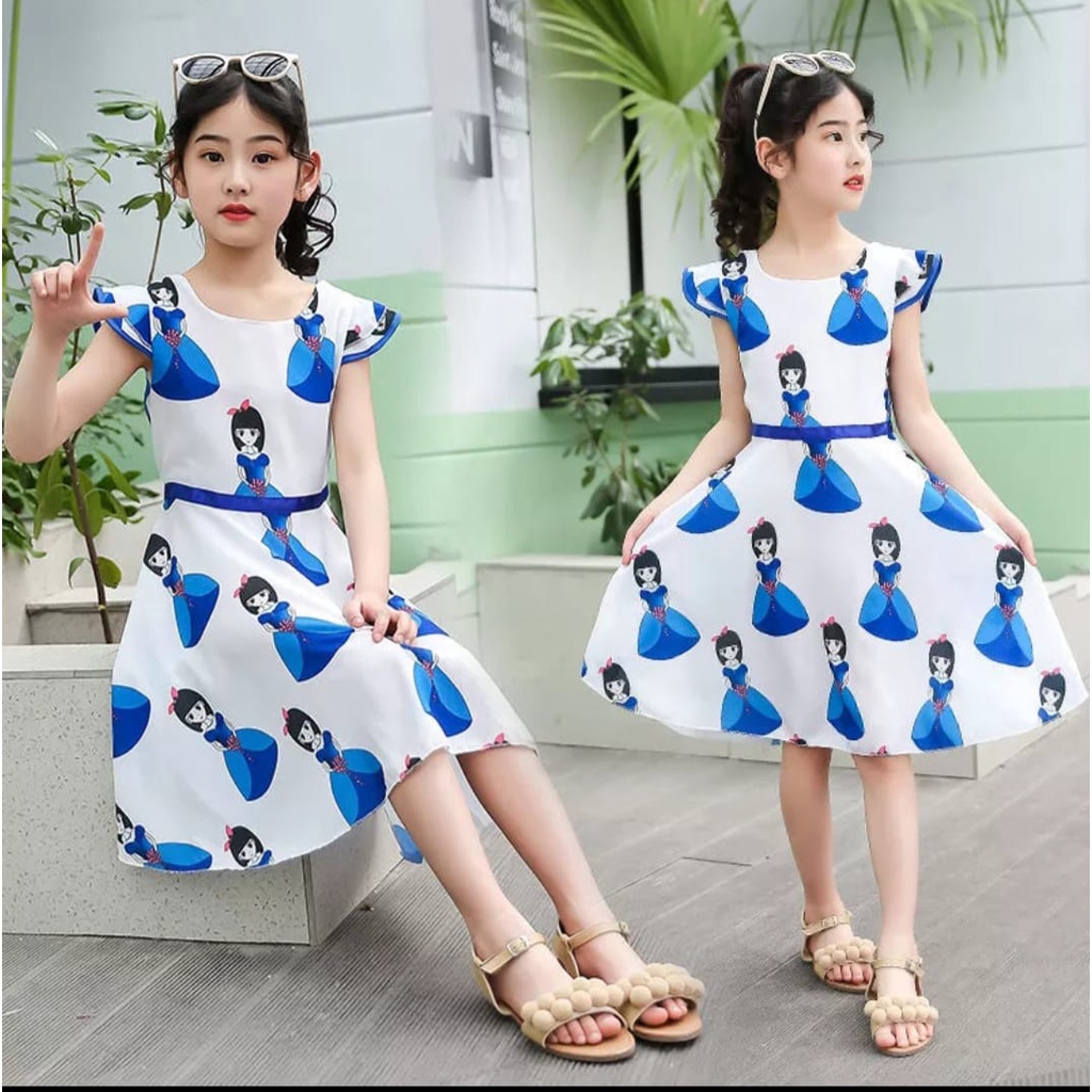 INV - DRESS LITTLE GIRL / BIRU / MERAH / SABLON ASLI / 5-8 THN / TERBARU / TERPOPULER