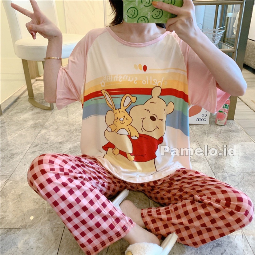 PAMELO Set Piyama Baju Tidur Import/Setelan Cp7 stage 2/Korea Style Baju Tidur Murah/Setelan Spandek Import/importir Baju Tidur Baju Import CP Viral