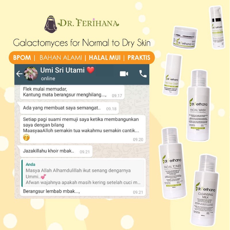 Galactomyces Day Cream Normal Dry dr. Ferihana Cosmetics &amp; Skincare Merupakan Krim Siang untuk Kulit Normal Kombinasi Kering Mampu Melembabkan Mencerahkan dengan SPF 35 Sekaligus Anti Aging BPOM LPPOM HALAL MUI