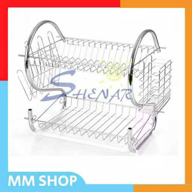 Rak Piring Stainless Minimalis Peralatan Dapur 2 Tingkat