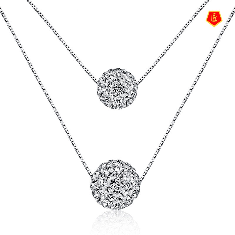 [Ready Stock]Double-Layer Shambhala Rhinestone Ball Necklace Women 's Simple Fashion Lucky Beads