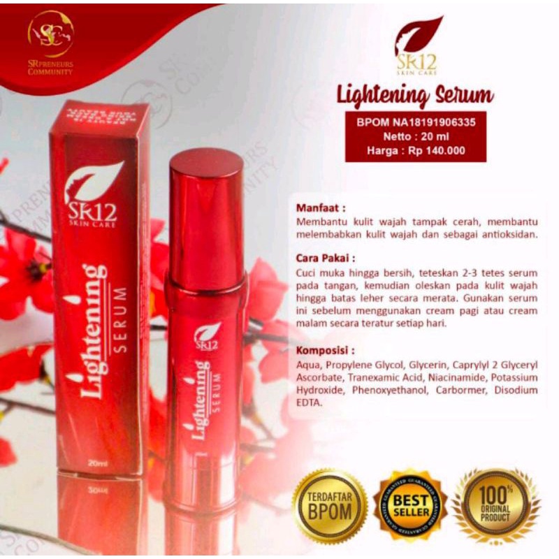 SERUM LIGHTENING SR12 HERBAL SKINCARE BPOM- SERUM PEMUTIH WAJAH BPOM - SERUM ANTIOKSIDAN MEMUTIHKAN WAJAH - SERUM GLOWING -