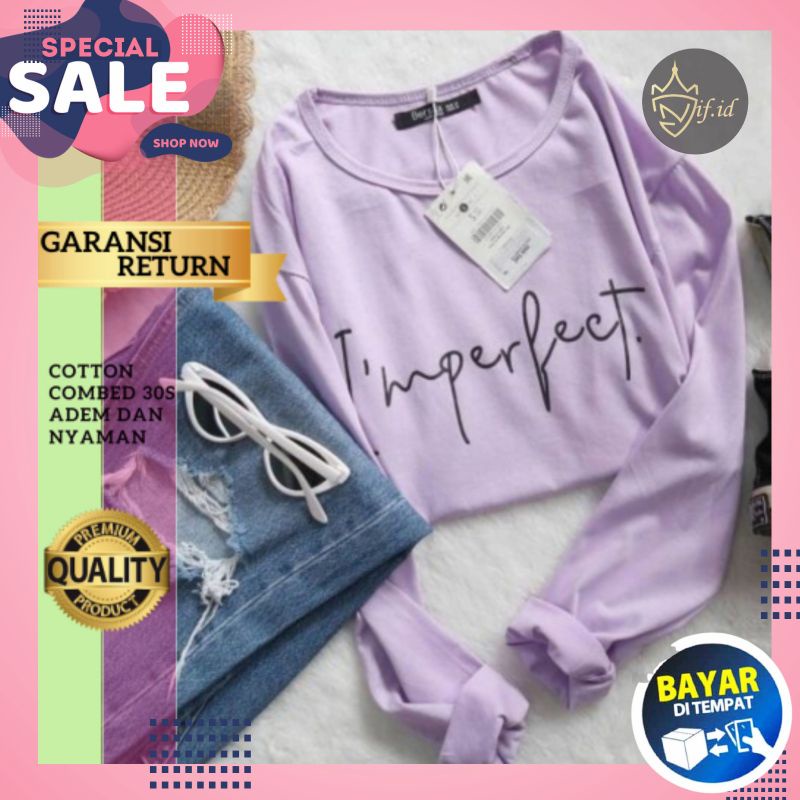 Baju Kaos Cewek Kaus Oblong Lengan Panjang Longsleeve Jumbo Oversize Atasan Ootd Remaja Abg Tanggung