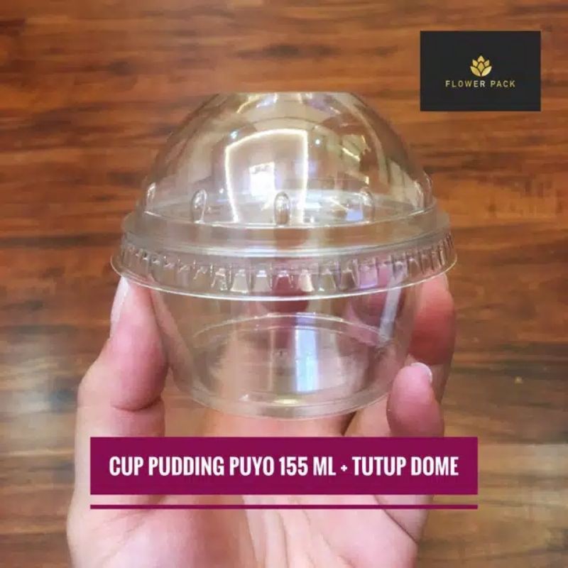isi 50PCS Cup puding puyo 155ml tutup dome cembung  Mika puding puyo 155ml cup puding tutup cembung