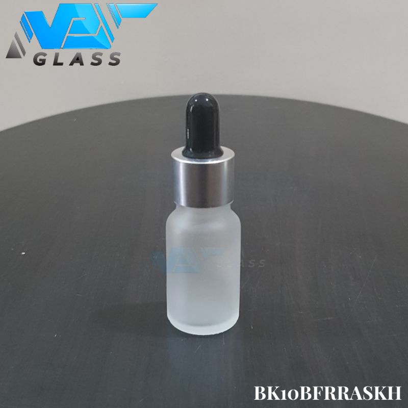 botol kaca pipet 10ml frosted bening doff - ring almunium silver