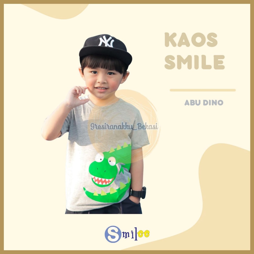 Kaos Anak Cowok Smilee Murah Abu Dino Size 1-5Tahun